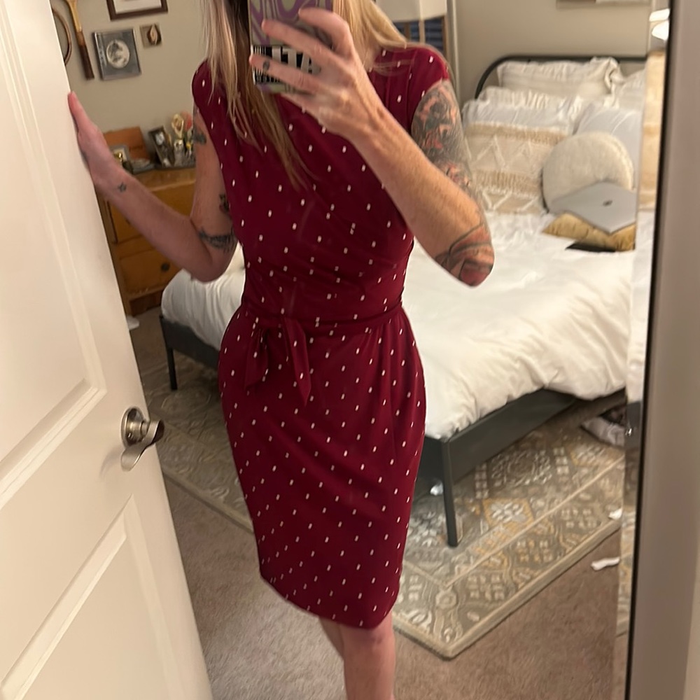 Vintage Ralph Lauren garnet and cream polka dot Jersey dress